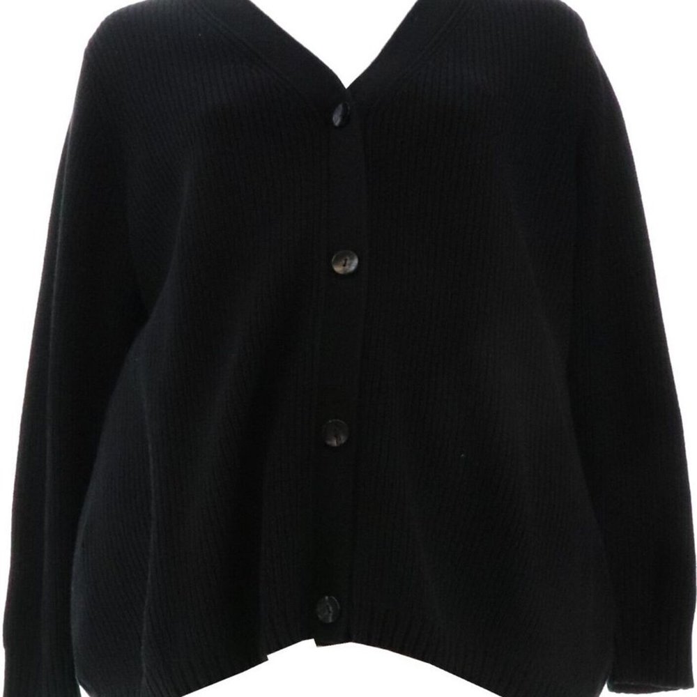 NWT ISAAC MIZRAHI SHAKER STITCH BUTTON FRONT PEPLUM CARDIGAN SWEATER‎ BLACK XXS